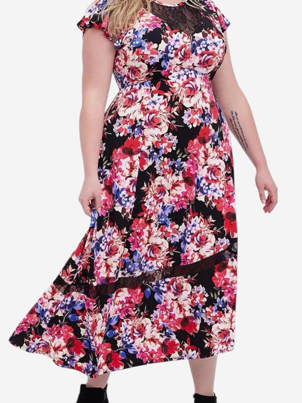 Torrid Black Floral Lace Asymmetrical Midi Skater Dress • Torrid Size 0 / US L - Picture 5 of 13